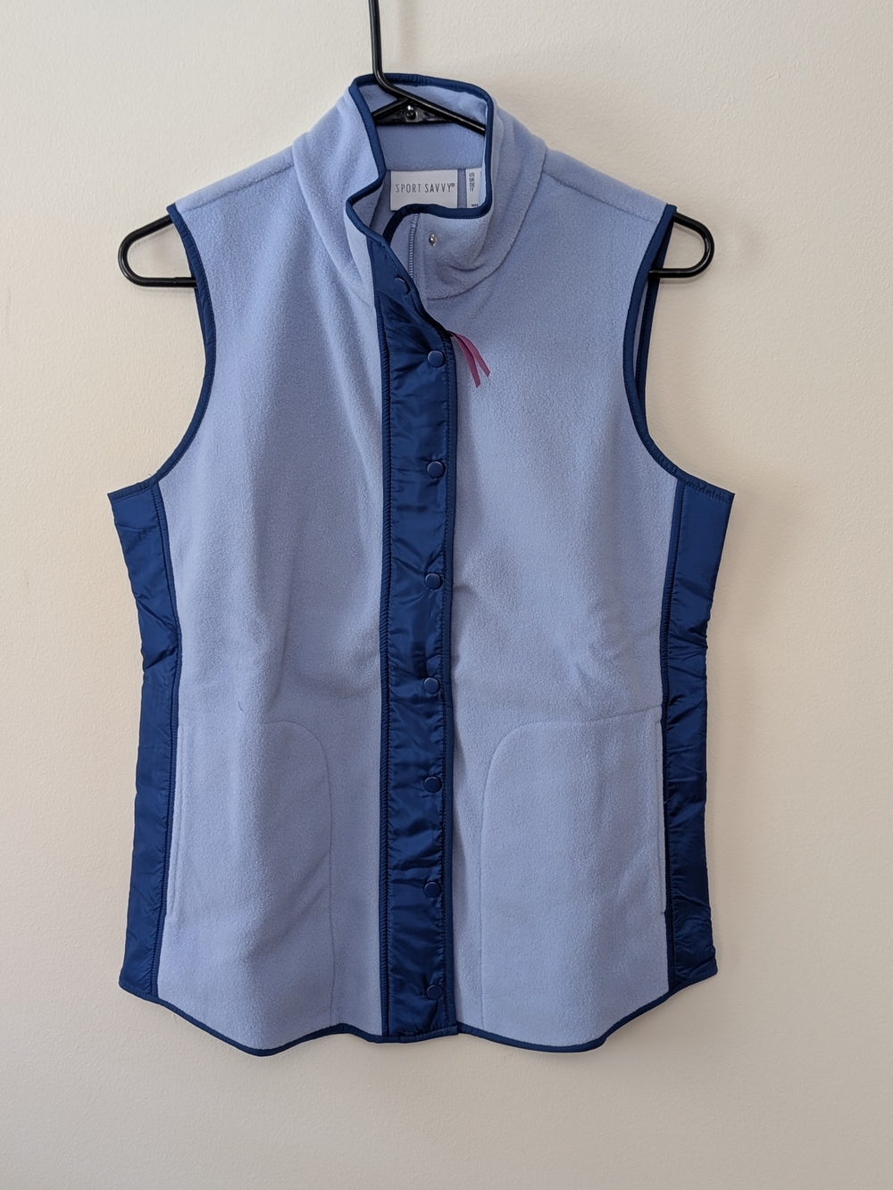 Sport Savvy Women's Two-Tone Blue Fleece Vest Zip Snap Side Pockets Sz X-Small
